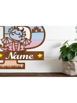 Σετ των 2 Intra απο ξύλο plywood 3mm-4mm πάχος - Δράκος κεφαλαίο μονόγραμμα Γράμμα P  Αποκοπή Δίασταση 30x20 cm INTRAFABR-75363809