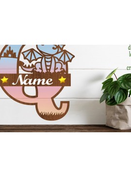 Σετ των 2 Intra απο ξύλο plywood 3mm-4mm πάχος - Δράκος κεφαλαίο μονόγραμμα Γράμμα Q  Cut Δίασταση 30x20 cm INTRAFABR-75363830