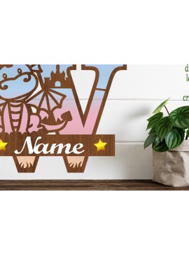 Σετ των 2 Intra απο ξύλο plywood 3mm-4mm πάχος - Δράκος κεφαλαίο μονόγραμμα Γράμμα W  Cut Δίασταση 30x20 cm INTRAFABR-75363972