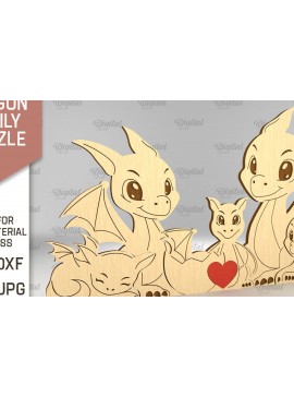 Σετ των 2 Intra απο ξύλο plywood 3mm-4mm πάχος - Dragon Family Puzzle Laser Cut  Δίασταση 30x20 cm INTRAFABR-91505269