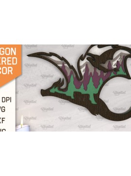 Σετ των 2 Intra απο ξύλο plywood 3mm-4mm πάχος - Dragon Layered Decor Σχέδιο κοπής με λέιζερ Δίασταση 30x20 cm INTRAFABR-102987074