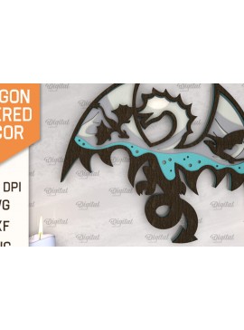 Σετ των 2 Intra απο ξύλο plywood 3mm-4mm πάχος - Dragon Layered Decor Σχέδιο κοπής με λέιζερ Δίασταση 30x20 cm INTRAFABR-102986766