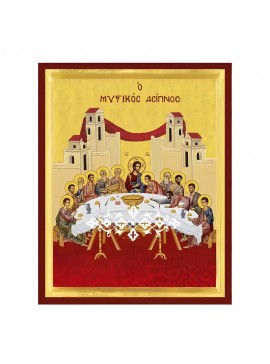 Σετ των 2 Εικόνα Ορθοδοξίας με περίγραμμα χρυσό σε ξύλο Φλαμουρίας  με  βάση Εικόνα Μυστικός Δείπνος Χειροποίητη Ελληνορθόδοξη , Κρεμαστή πλάκα βυζαντινής τέχνης, χριστιανική τέχνη Διάσταση 10x7 cm (3,9 x 2,8 ίντσες) INTRAEK-670970