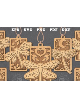 Σετ των 2 Intra απο ξύλο plywood 3mm-4mm πάχος - Δέσμη διακοσμήσεων με  Dragonfly Δίασταση 20x20 cm INTRAFABR-112131773