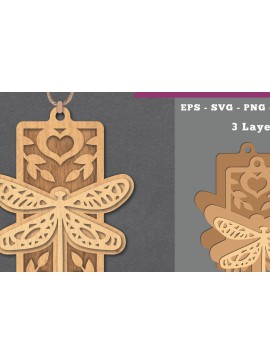 Σετ των 3 Intra απο ξύλο plywood 3mm-4mm πάχος - Στολίδι με  Dragonfly  6 Δίασταση 6x6 cm INTRAFABR-112131072