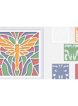 Σετ των 3 Intra απο ξύλο plywood 3mm-4mm πάχος - Dragonfly βιτρό 3d Shadow Box Δίασταση 8x8 cm INTRAFABR-72826184