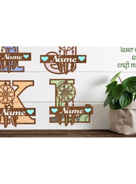 Σετ των 2 Intra απο ξύλο plywood 3mm-4mm πάχος - Πακέτο γραμμάτων μονογράμματος Dreamcatcher  Δίασταση 20x20 cm INTRAFABR-71517565