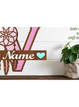 Σετ των 2 Intra απο ξύλο plywood 3mm-4mm πάχος - Ονειροπαγίδα Monogram Letter V  Cut Δίασταση 20x20 cm INTRAFABR-71528181