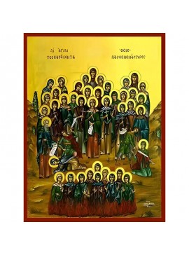 Εικόνα Ορθοδοξίας με περίγραμμα χρυσό σε ξύλο Φλαμουρίας  με  βάση Εικόνα ΑΓΙΕΣ ΤΕΣΣΑΡΑΚΟΝΤΑ ΠΑΡΘΕΝΟΜΑΡΤΥΡΕΣ ΚΑΙ ΑΓΙΟΣ ΑΜΜΟΥΝ ΔΙΑΚΟΝΟΣ Χειροποίητη Ελληνορθόδοξη εικόνα του Ιησού Χριστού, Κρεμαστή πλάκα βυζαντινής τέχνης, χριστιανική τέχνη Διάσταση 40x30 c