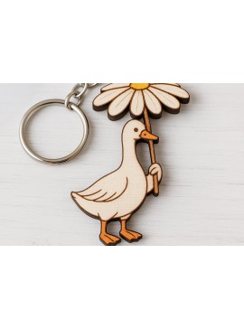 Σετ των 3 Intra απο ξύλο plywood 3mm-4mm πάχος - Μπρελόκ πάπιας με ομπρέλα Daisy Δίασταση 4x4 cm INTRAFABR-121334198