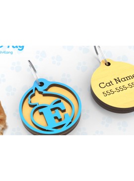 Σετ των 2 Intra απο ξύλο plywood 3mm-4mm πάχος - E | Ετικέτα αναγνώρισης γάτας |  κοπής με λέιζερ | Γάτα Δίασταση 20x20 cm INTRAFABR-91933371