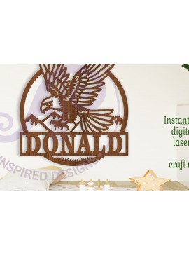 Σετ των 2 Intra απο ξύλο plywood 3mm-4mm πάχος - Eagle Name Sign  Laser Δίασταση 30x20 cm INTRAFABR-103547556