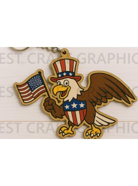 Σετ των 3 Intra απο ξύλο plywood 3mm-4mm πάχος - Eagle with Flag Keychain  Δίασταση 4x4 cm INTRAFABR-122667803
