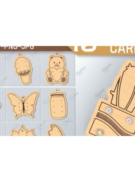 Σετ των 3 Intra απο ξύλο plywood 3mm-4mm πάχος - Πακέτο κάρτας σκουλαρίκι . 3D Layared Card Δίασταση 3x3 cm INTRAFABR-85476177