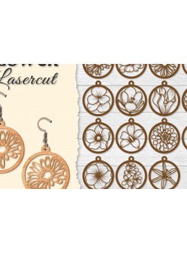 Σετ των 3 Intra απο ξύλο plywood 3mm-4mm πάχος - Σκουλαρίκι Flower cut Laser Δίασταση 3x3 cm INTRAFABR-122656044