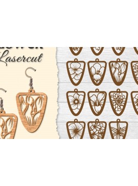 Σετ των 3 Intra απο ξύλο plywood 3mm-4mm πάχος - Σκουλαρίκι Flower cut Laser Δίασταση 3x3 cm INTRAFABR-122656055