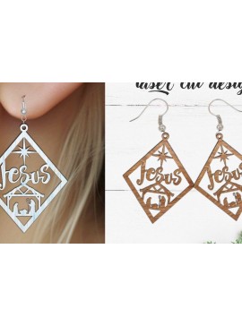 Σετ των 3 Intra απο ξύλο plywood 3mm-4mm πάχος - Σκουλαρίκι κομμένο  με λέιζερ, Χριστουγεννιάτικα σκουλαρίκια Δίασταση 3x3 cm INTRAFABR-81653874