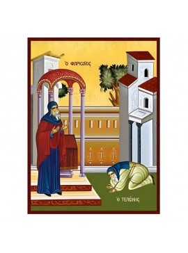 Σετ των 2 Εικόνα Ορθοδοξίας με περίγραμμα χρυσό σε ξύλο Φλαμουρίας  με  βάση Εικόνα Παραβολή του Τελώνη και του Φαρισαίου Χειροποίητη Ελληνορθόδοξη , Κρεμαστή πλάκα βυζαντινής τέχνης, χριστιανική τέχνη Διάσταση 10x7 cm (3,9 x 2,8 ίντσες) INTRAEK-670960