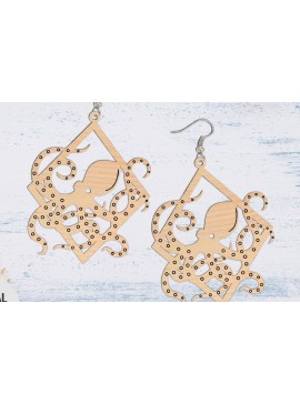 Σετ των 3 Intra απο ξύλο plywood 3mm-4mm πάχος - Σκουλαρίκι κομμένο  με λέιζερ, σκουλαρίκι χταπόδι Δίασταση 3x3 cm INTRAFABR-70546566