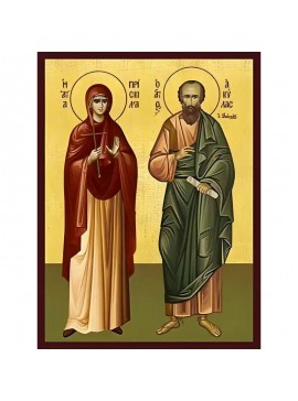 Εικόνα Ορθοδοξίας με περίγραμμα χρυσό σε ξύλο Φλαμουρίας  με  βάση Εικόνα ΑΓΙΟΙ ΑΠΟΣΤΟΛΟΙ ΑΚΥΛΑΣ ΚΑΙ ΠΡΙΣΚΙΛΛΑ Χειροποίητη Ελληνορθόδοξη εικόνα του Ιησού Χριστού, Κρεμαστή πλάκα βυζαντινής τέχνης, χριστιανική τέχνη Διάσταση 40x30 cm (10,2x7,9 ίντσες)  INT