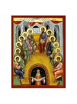 Σετ των 2 Εικόνα Ορθοδοξίας με περίγραμμα χρυσό σε ξύλο Φλαμουρίας  με  βάση Εικόνα Πεντηκοστή Χειροποίητη Ελληνορθόδοξη , Κρεμαστή πλάκα βυζαντινής τέχνης, χριστιανική τέχνη Διάσταση 10x7 cm (3,9 x 2,8 ίντσες) INTRAEK-670956