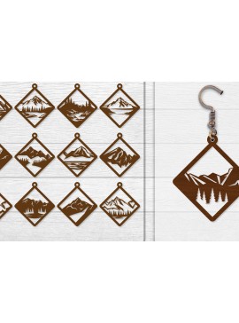 Σετ των 3 Intra απο ξύλο plywood 3mm-4mm πάχος - Σκουλαρίκι Mountain Lasercut BNDLE 12 Δίασταση 3x3 cm INTRAFABR-114654281