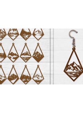 Σετ των 3 Intra απο ξύλο plywood 3mm-4mm πάχος - Σκουλαρίκι Mountain Lasercut BNDLE 12 Δίασταση 3x3 cm INTRAFABR-114654283