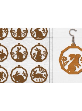 Σετ των 3 Intra απο ξύλο plywood 3mm-4mm πάχος - Σκουλαρίκι Rabbit Lasercut | Καλό Πάσχα Δίασταση 3x3 cm INTRAFABR-116735678