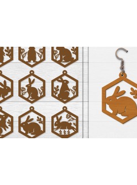 Σετ των 3 Intra απο ξύλο plywood 3mm-4mm πάχος - Σκουλαρίκι Rabbit Lasercut | Καλό Πάσχα Δίασταση 3x3 cm INTRAFABR-116735690