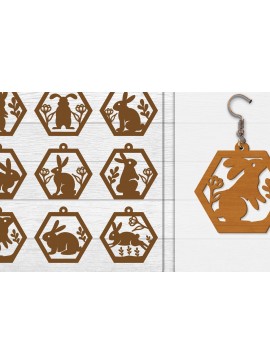 Σετ των 3 Intra απο ξύλο plywood 3mm-4mm πάχος - Σκουλαρίκι Rabbit Lasercut | Καλό Πάσχα Δίασταση 3x3 cm INTRAFABR-116735768
