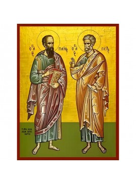 Εικόνα Ορθοδοξίας με περίγραμμα χρυσό σε ξύλο Φλαμουρίας  με  βάση Εικόνα ΑΓΙΟΙ ΑΠΟΣΤΟΛΟΙ ΠΕΤΡΟΣ ΚΑΙ ΠΑΥΛΟΣ, ΟΛΟΣΩΜΟΙ Χειροποίητη Ελληνορθόδοξη εικόνα του Ιησού Χριστού, Κρεμαστή πλάκα βυζαντινής τέχνης, χριστιανική τέχνη Διάσταση 40x30 cm (10,2x7,9 ίντσε