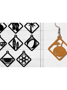 Σετ των 3 Intra απο ξύλο plywood 3mm-4mm πάχος - Σκουλαρίκι Summer Lasercut BUNDLE 8 DESIGNS Δίασταση 3x3 cm INTRAFABR-118160136