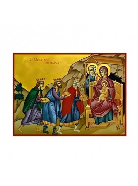 Σετ των 2 Εικόνα Ορθοδοξίας με περίγραμμα χρυσό σε ξύλο Φλαμουρίας  με  βάση Εικόνα Προσκύνηση των Μάγων Χειροποίητη Ελληνορθόδοξη , Κρεμαστή πλάκα βυζαντινής τέχνης, χριστιανική τέχνη Διάσταση 10x7 cm (3,9 x 2,8 ίντσες) INTRAEK-670950