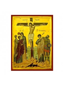 Σετ των 2 Εικόνα Ορθοδοξίας με περίγραμμα χρυσό σε ξύλο Φλαμουρίας  με  βάση Εικόνα Σταύρωση του Χριστού Χειροποίητη Ελληνορθόδοξη , Κρεμαστή πλάκα βυζαντινής τέχνης, χριστιανική τέχνη Διάσταση 10x7 cm (3,9 x 2,8 ίντσες) INTRAEK-670798