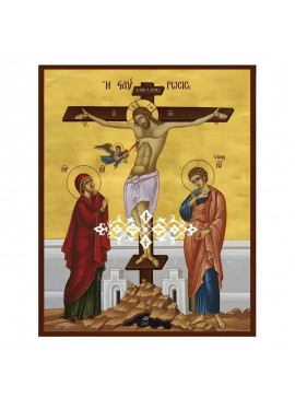 Σετ των 2 Εικόνα Ορθοδοξίας με περίγραμμα χρυσό σε ξύλο Φλαμουρίας  με  βάση Εικόνα Σταύρωση του Χριστού Χειροποίητη Ελληνορθόδοξη , Κρεμαστή πλάκα βυζαντινής τέχνης, χριστιανική τέχνη Διάσταση 10x7 cm (3,9 x 2,8 ίντσες) INTRAEK-670947