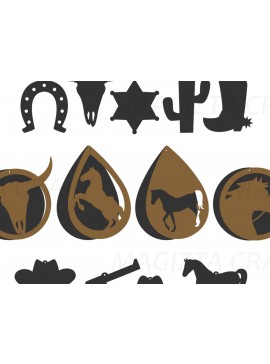 Σετ των 3 Intra απο ξύλο plywood 3mm-4mm πάχος - Σκουλαρίκια Laser Cut Western Cowboy  Δίασταση 3x3 cm INTRAFABR-90243086