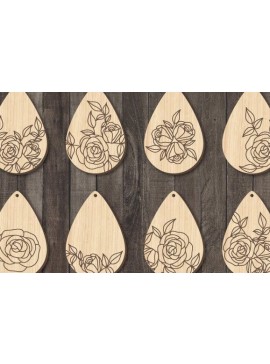 Intra απο ξύλο plywood 3mm-4mm πάχος - Σκουλαρίκια  χαραγμένα με τριαντάφυλλα Δίασταση 39x2 cm INTRAFABR-37495042