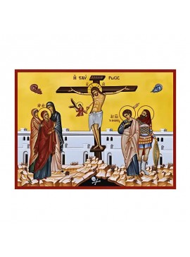 Σετ των 2 Εικόνα Ορθοδοξίας με περίγραμμα χρυσό σε ξύλο Φλαμουρίας  με  βάση Εικόνα Σταύρωση του Χριστού Χειροποίητη Ελληνορθόδοξη , Κρεμαστή πλάκα βυζαντινής τέχνης, χριστιανική τέχνη Διάσταση 10x7 cm (3,9 x 2,8 ίντσες) INTRAEK-670943