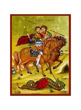 Εικόνα Ορθοδοξίας με περίγραμμα χρυσό σε ξύλο Φλαμουρίας  με  βάση Εικόνα ΑΓΙΟΙ ΘΕΟΔΩΡΟΙ, ΟΙ ΜΕΓΑΛΟΜΑΡΤΥΡΕΣ, ΤΗΡΩΝ ΚΑΙ ΣΤΡΑΤΗΛΑΤΗΣ, ΕΦΙΠΠΟΙ Χειροποίητη Ελληνορθόδοξη εικόνα του Ιησού Χριστού, Κρεμαστή πλάκα βυζαντινής τέχνης, χριστιανική τέχνη Διάσταση 40