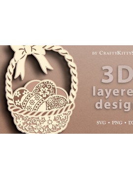 Σετ των 2 Intra απο ξύλο plywood 3mm-4mm πάχος - Πασχαλινό καλάθι 3D Layered  Cut  Δίασταση 30x20 cm INTRAFABR-38078571