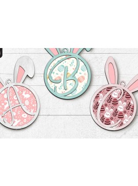 Σετ των 3 Intra απο ξύλο plywood 3mm-4mm πάχος - Στολίδι με αλφάβητα για πασχαλινό καλάθι λαγουδάκι Δίασταση 6x6 cm INTRAFABR-122053941