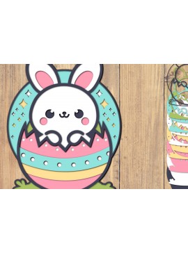 Σετ των 2 Intra απο ξύλο plywood 3mm-4mm πάχος - Easter Bunny 3d Paper Cut Laser Cut  Δίασταση 1500x1500 cm INTRAFABR-117993721