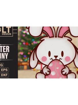 Σετ των 2 Intra απο ξύλο plywood 3mm-4mm πάχος - Easter Bunny 3D  Laser Cut Crafting Δίασταση 20x25 cm INTRAFABR-93352845