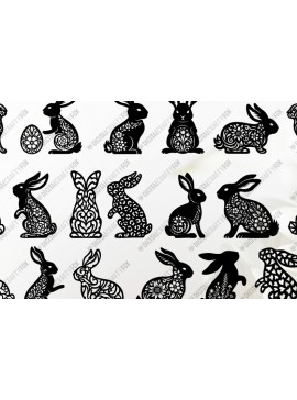 Σετ των 3 Intra απο ξύλο plywood 3mm-4mm πάχος - Πασχαλινό λαγουδάκι , Floral Bunnies Δίασταση 6x6 cm INTRAFABR-119439580