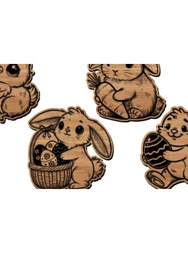 Σετ των 3 Intra απο ξύλο plywood 3mm-4mm πάχος - Πακέτο κοπής με λέιζερ Easter Bunny & Chick Δίασταση 6x6 cm INTRAFABR-112682039