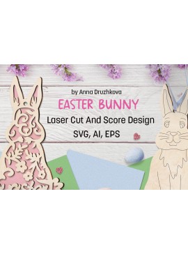 Σετ των 2 Intra απο ξύλο plywood 3mm-4mm πάχος - Easter Bunny DIY Laser  Δίασταση 15x15 cm INTRAFABR-62961964