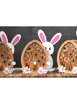 Σετ των 2 Intra απο ξύλο plywood 3mm-4mm πάχος - Πασχαλινό λαγουδάκι & αυγό 3D Layered Shadow Box Δίασταση 25x25 cm INTRAFABR-117926648