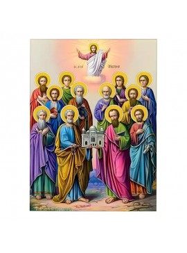 Σετ των 2 Εικόνα Ορθοδοξίας με περίγραμμα χρυσό σε ξύλο Φλαμουρίας  με  βάση Εικόνα Σύναξη Αγίων δώδεκα Αποστόλων Χειροποίητη Ελληνορθόδοξη , Κρεμαστή πλάκα βυζαντινής τέχνης, χριστιανική τέχνη Διάσταση 10x7 cm (3,9 x 2,8 ίντσες) INTRAEK-670933