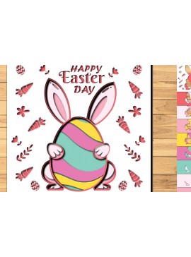 Σετ των 2 Intra απο ξύλο plywood 3mm-4mm πάχος -  3d Paper Cut  Easter Bunny Eggs Δίασταση 1200x1200 cm INTRAFABR-65394994