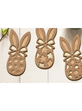 Σετ των 3 Intra απο ξύλο plywood 3mm-4mm πάχος - Πρότυπα χειροτεχνίας σετ πασχαλινών αυγών λαγουδάκι Δίασταση 5x6 cm INTRAFABR-90838399